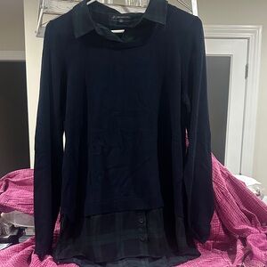 Adrianna Papell Navy Layered Button Down Shirt